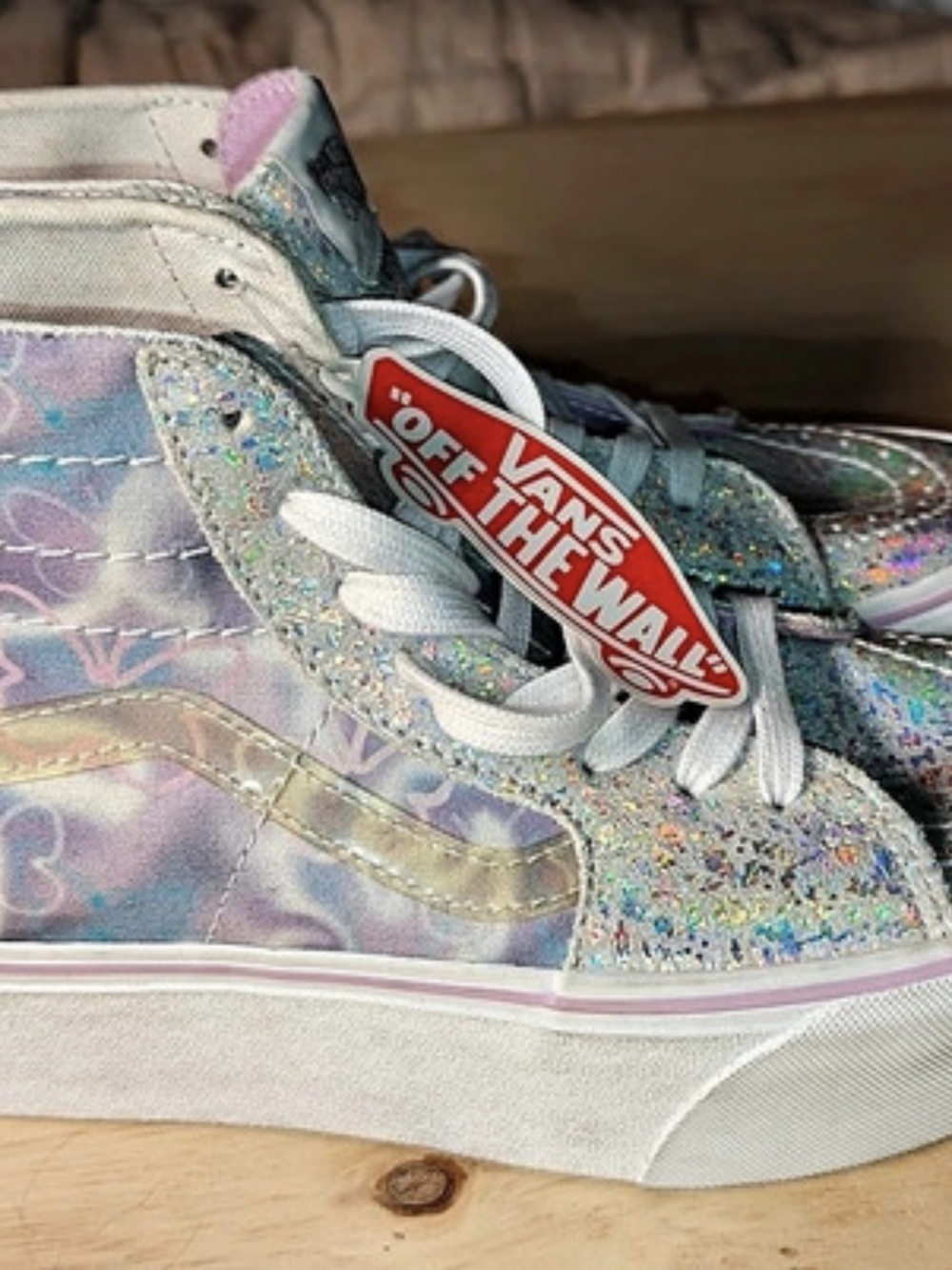 Vans SK8-Hi Glitter High-Top Sneakers Silver & Pink US 5.5